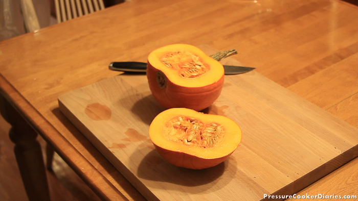 cut half pumpkin puree cut the pumpkin in half