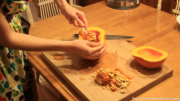 scoop pumpkin puree pumpkin puree scoop out innards